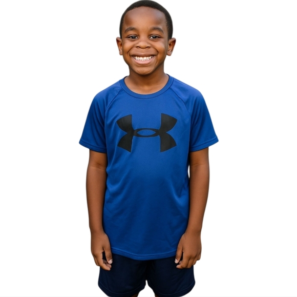 Boys Under Armour Dri-Fit Shirt Blue Black Size Large - Picture 1 of 3